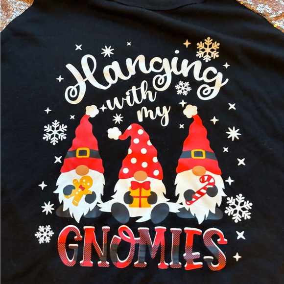 Christmas Graphic Top Large. Black Sequins Sleeve Plaid Hoiday Shirt - Picture 6 of 8